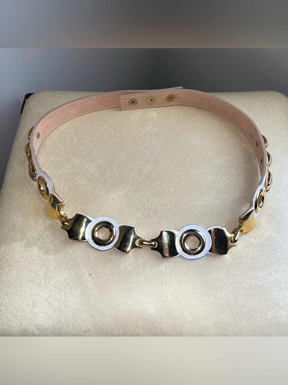 B-Low The Belt Ames Vintage Leather Belt 8924 White Gold Chain Link M